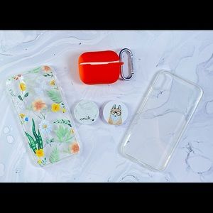 2 IPhone XR cases, orange AirPod pro case